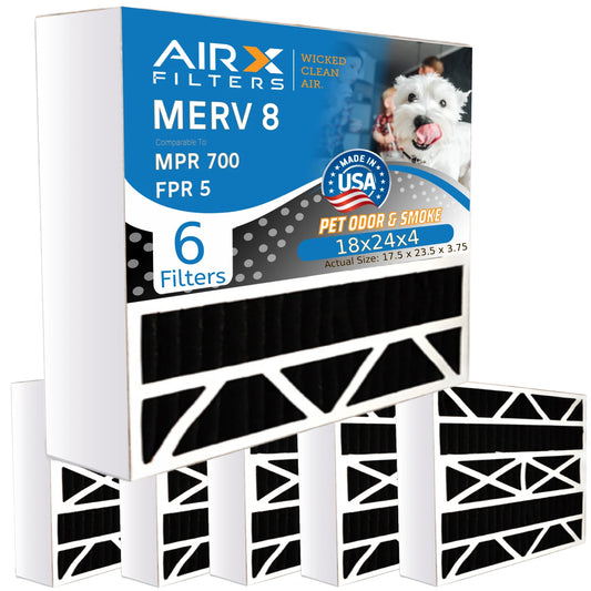 18x24x4 air filter odor eliminator carbon filter merv 8 comparable to mpr 700 & fpr 5 ac hvac premium usa made 18x24x4 furnace filters by airx filters wicked clean air. 6 pack