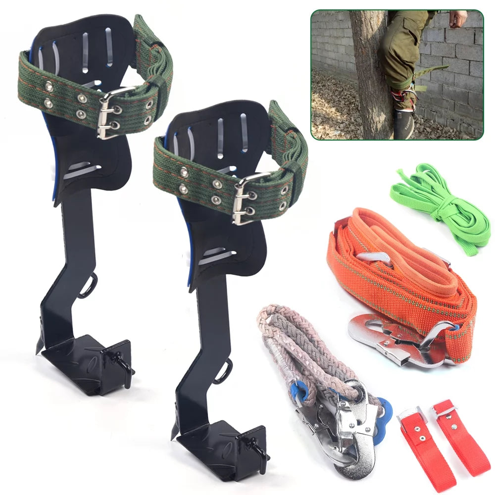 Tree climbing spikes set 2 gears with adjustable safety harness belt straps, tree pole climbing shoes tool for picking fruit, hunting observation, indoor climbing and sports