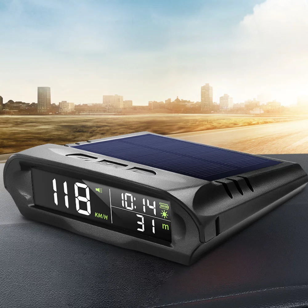 Wireless solar car gps speedometer: head-up display - lcd screen - overspeed alarm - kmh/mph - time/altitude/temperature/speed display - enhance your driving experience