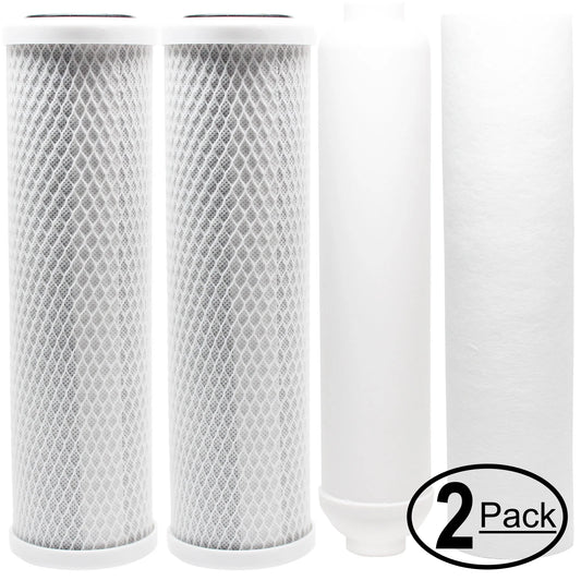 2-pack replacement for filter kit for conqueror iii or gladiator iii ro system - includes carbon block filters, pp sediment filter & inline filter cartridge - denali pure brand