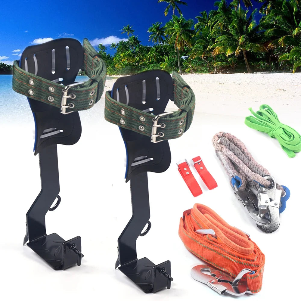 Tree climbing spikes set 2 gears with adjustable safety harness belt straps, tree pole climbing shoes tool for picking fruit, hunting observation, indoor climbing and sports