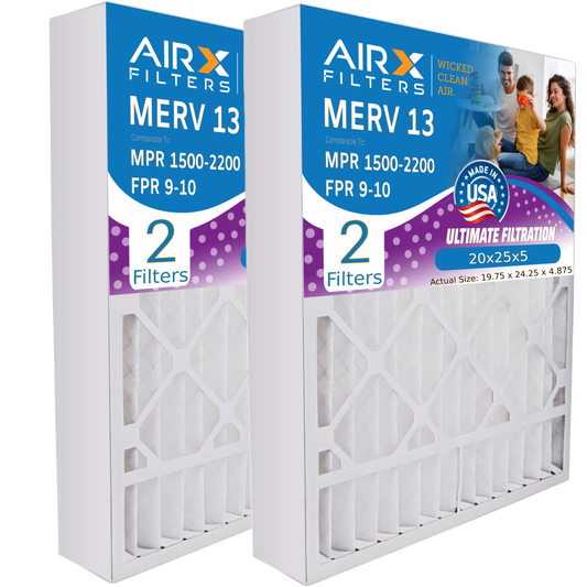 20x25x5 air filter merv 13 comparable to mpr 1500 - 2200 & fpr 9 compatible with air bear 255649-102 premium usa made 20x25x5 furnace filter 2 pack by airx filters wicked clean air.