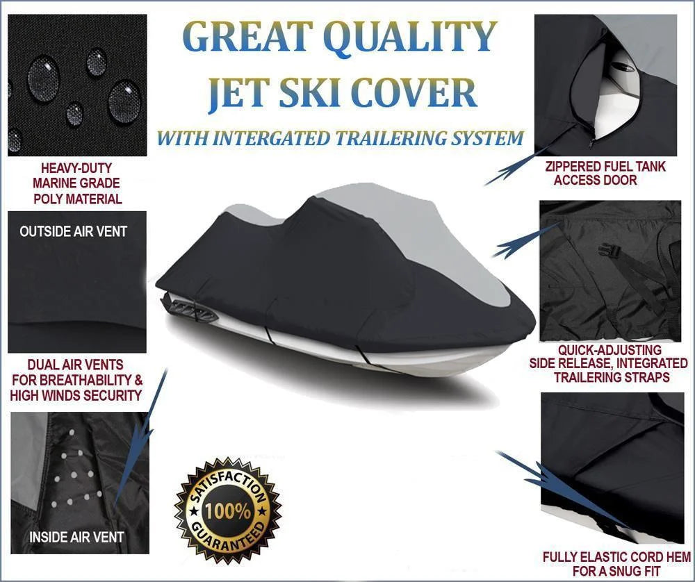 Super heavy-duty top of the line jetski cover compatible for yamaha vx110 2005-2008 jet ski pwc cover black/grey