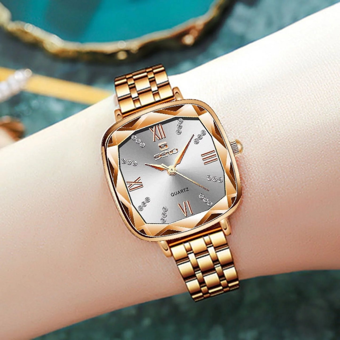 Rose gold women watches 2022 square lady wrist watch for female clock stainless steel women watch brand luxury relogio feminino