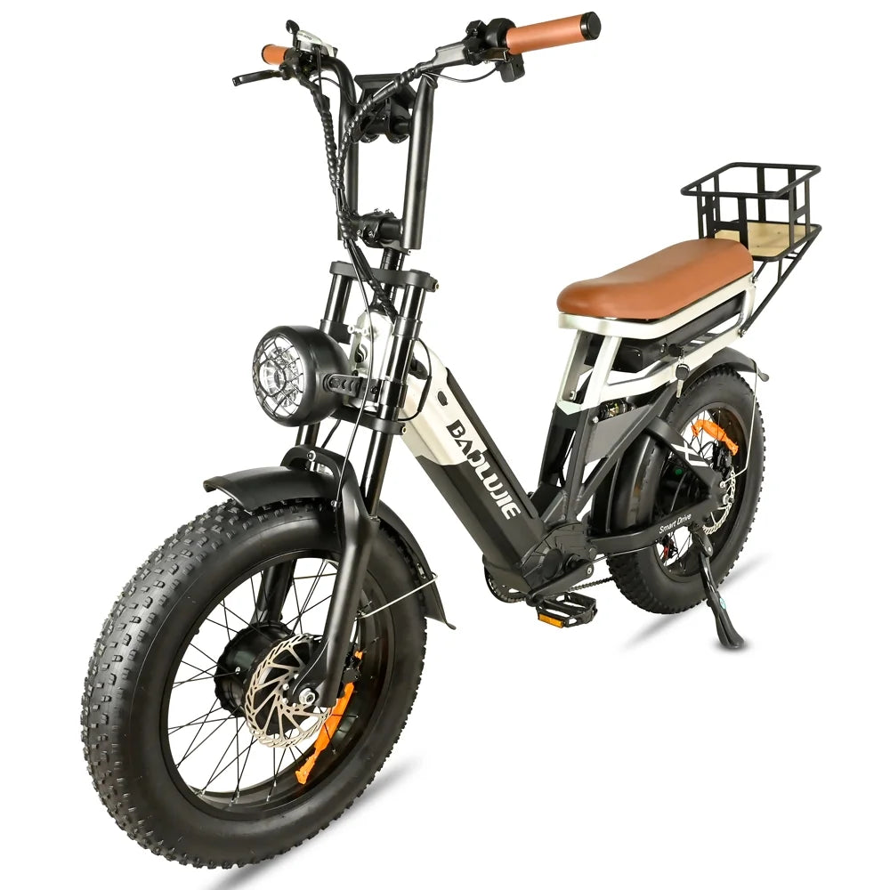 2000w dual motors ebike 48v30ah(15ah+15ah dual battery) 35mph electic bicycle 20''*4.0 fat tire smn 7 speed hydraulic disc brake 100 miles max range electric bike lockable suspension black  rear shelf