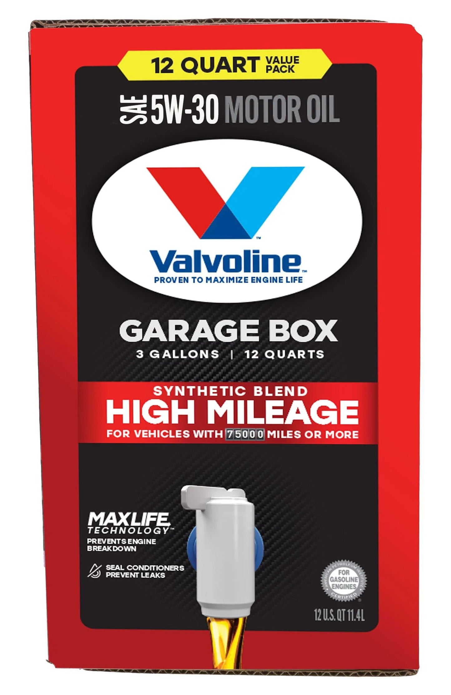 Valvoline high mileage maxlife 5w-30 synthetic blend motor oil 12 qt garage box