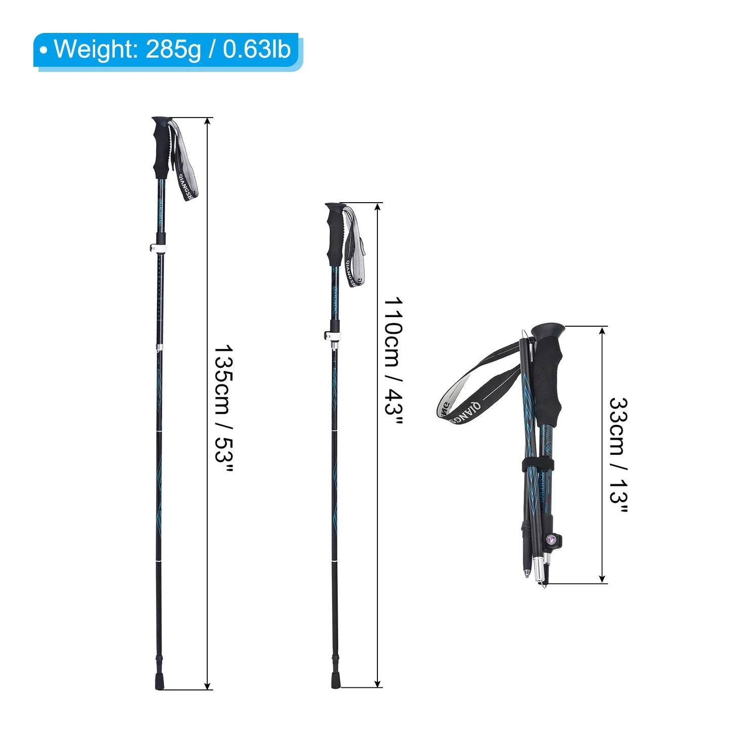 Uxcell trekking poles, collapsible hiking pole 53 inch telescopic blue 2pack