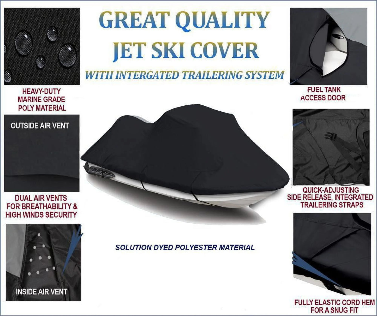 Black top of the line jet ski cover compatible for polaris sl900 sl 900 1996 1997 travel jet ski cover pwc boat 1-2 seater