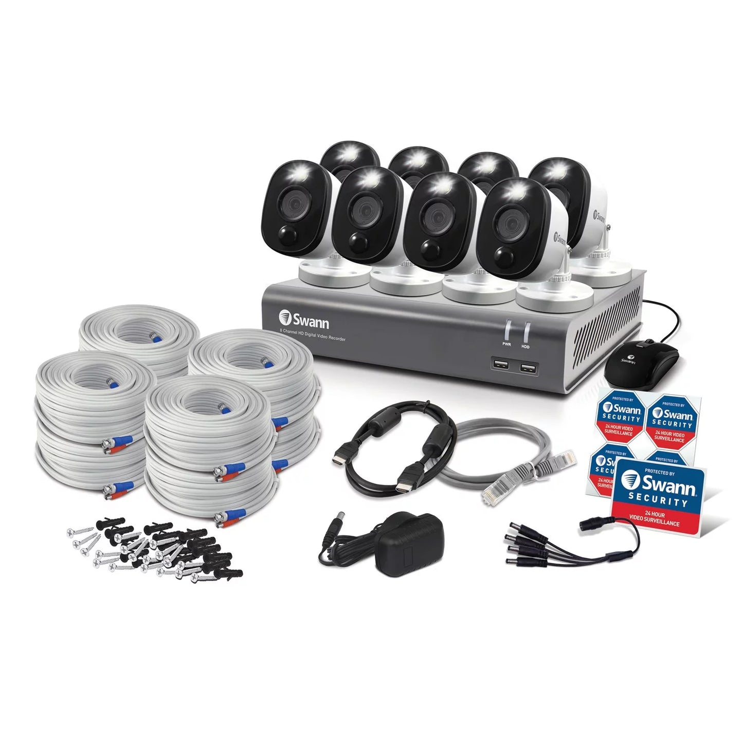 Swann swdvk-845808wl-us 1080p full hd surveillance system kit with 8-channel 1 tb dvr and eight 1080p cameras