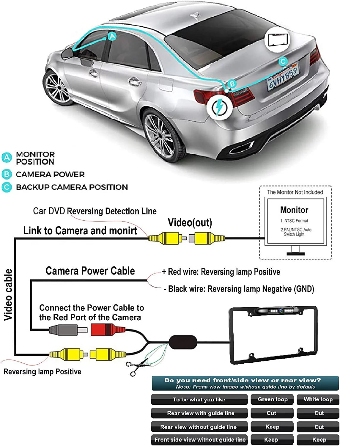 Backup camera rearview license plate frame for jvc kwv120bt kw-v120bt black