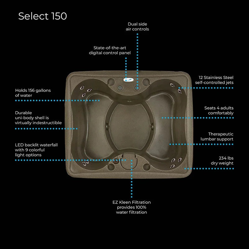 Aquarest spas powered by jacuzzi® premium 150 hot tub spa 4-person plug and play 12 jets, ozone and led waterfall, & tub cover, keystone