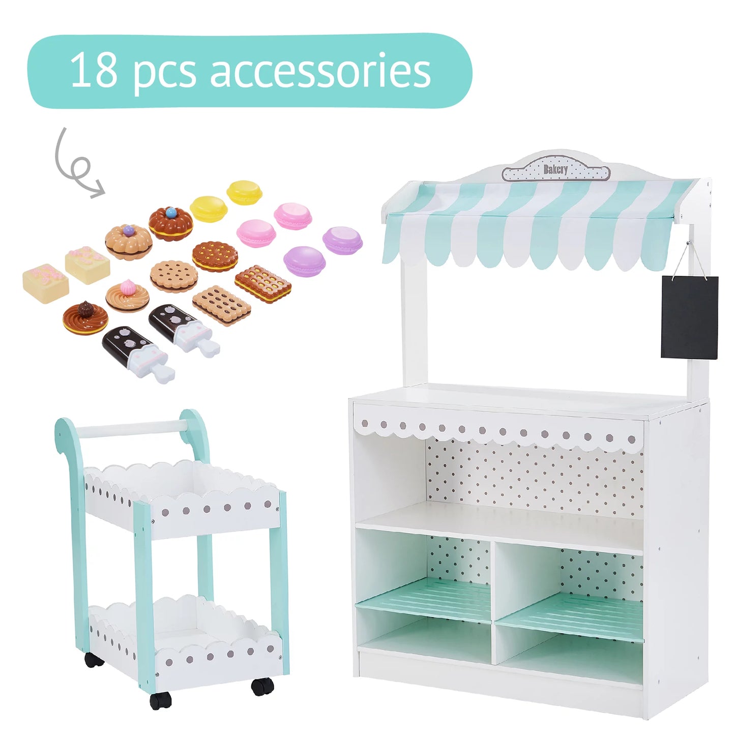 Teamson kids my dream bakery shop and pastry cart wooden play set