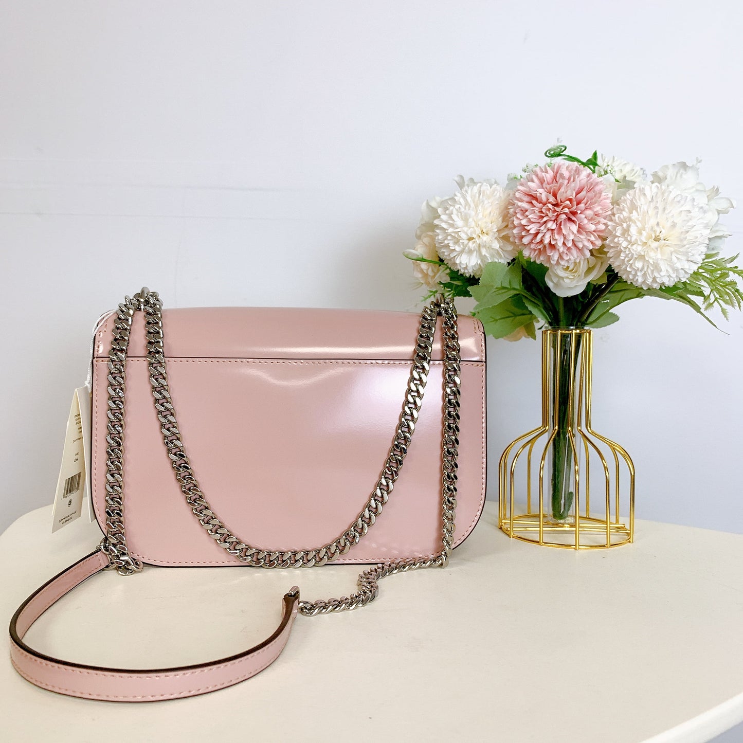 Tory burch 149929 emerson top handle patent leather crossbody bag in clay pink