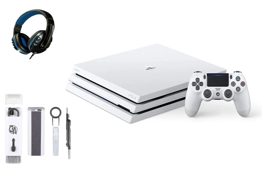 Sony playstation 4 pro 1tb gaming console glacier white headset with bolt axtion cleaning kit bundle like new