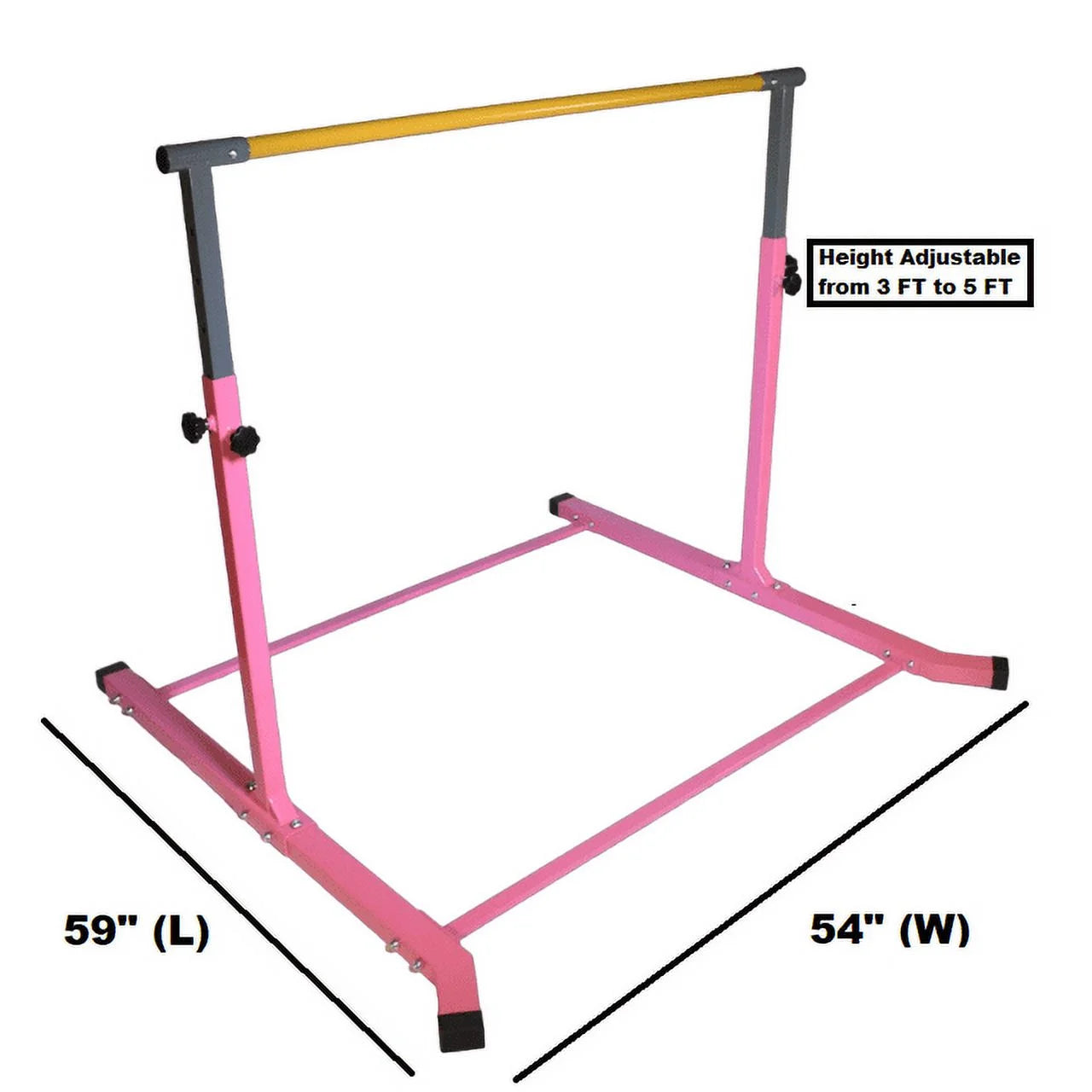 5 star-td pink gymnastic kip bar - adjustable 3-5ft junior training equipment, heavy duty horizontal bar with curved legs for kids home gym, strong and durable