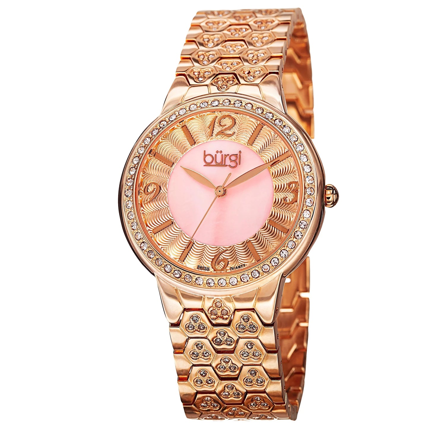 Women's swiss quartz crystal-accented brass rose-tone bracelet watch