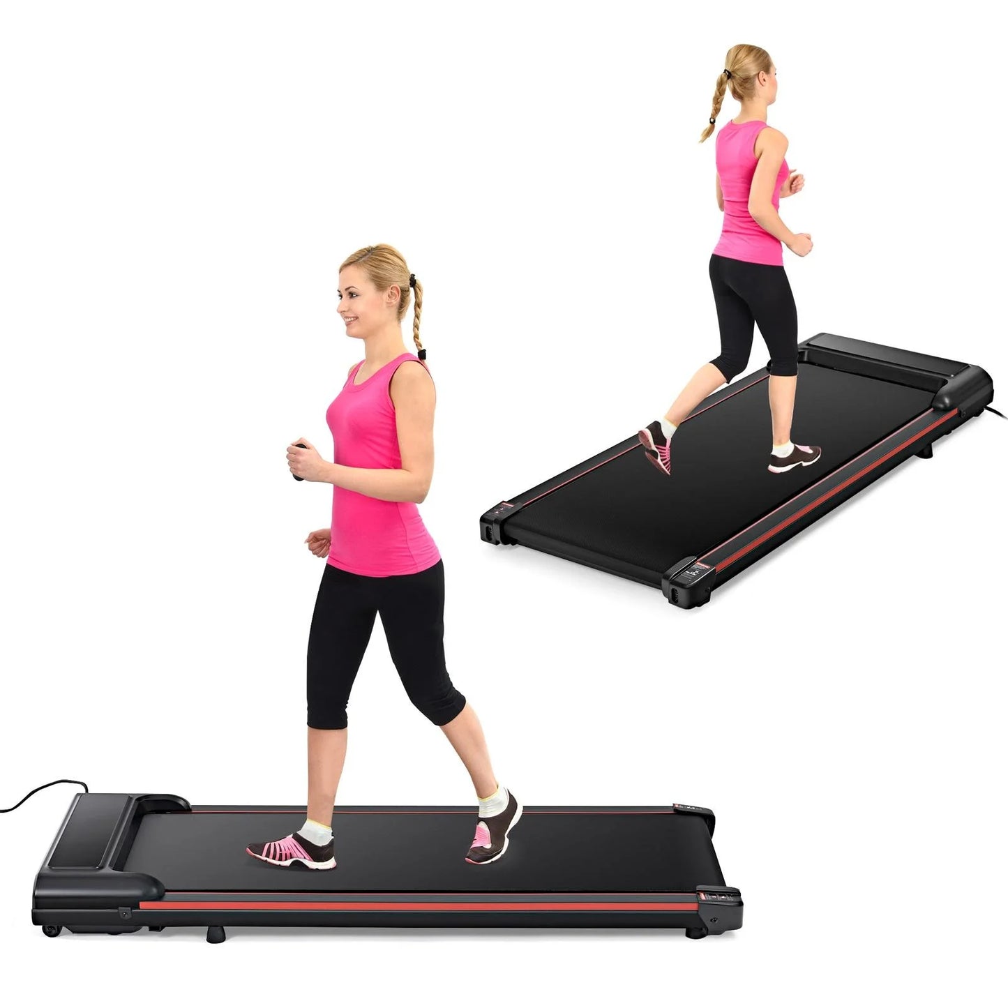 Seizeen walking pad, under desk treadmill for home office, portable treadmill small size with remote control, led display, 2-in-1 walking & jogging fitness machine, 300lbs, 0.6-3.8mph speed, red