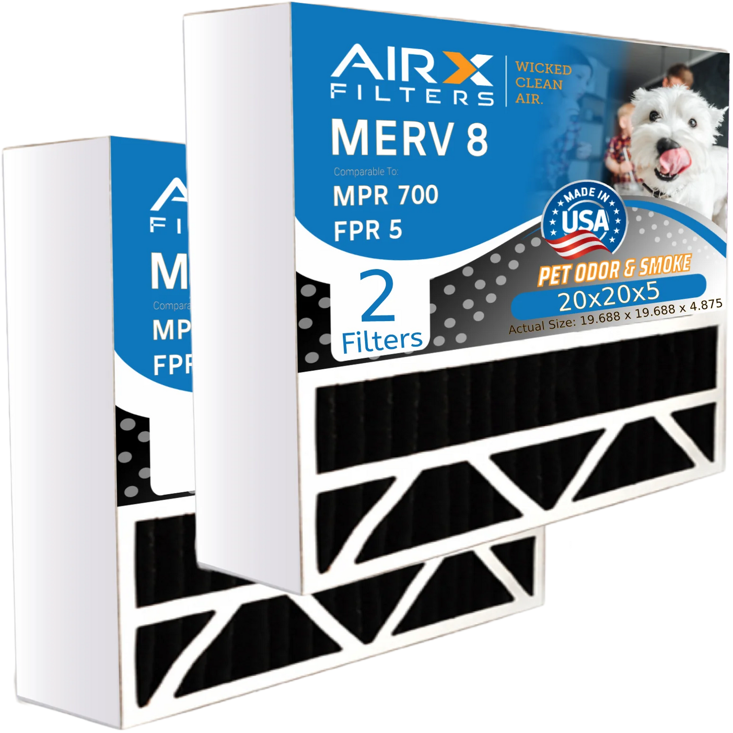 20x20x5 air filter odor eliminator carbon filter merv 8 comparable to mpr 700 & fpr 5 compatible with air bear 255649-103 2 pack by airx filters wicked clean air.