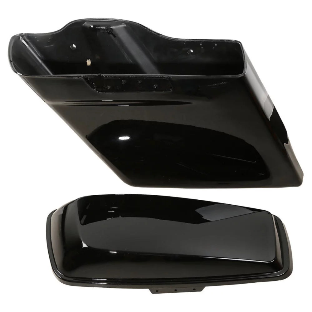 5" glossy black stretched extended saddlebags for 2014-2022 harley-davidson