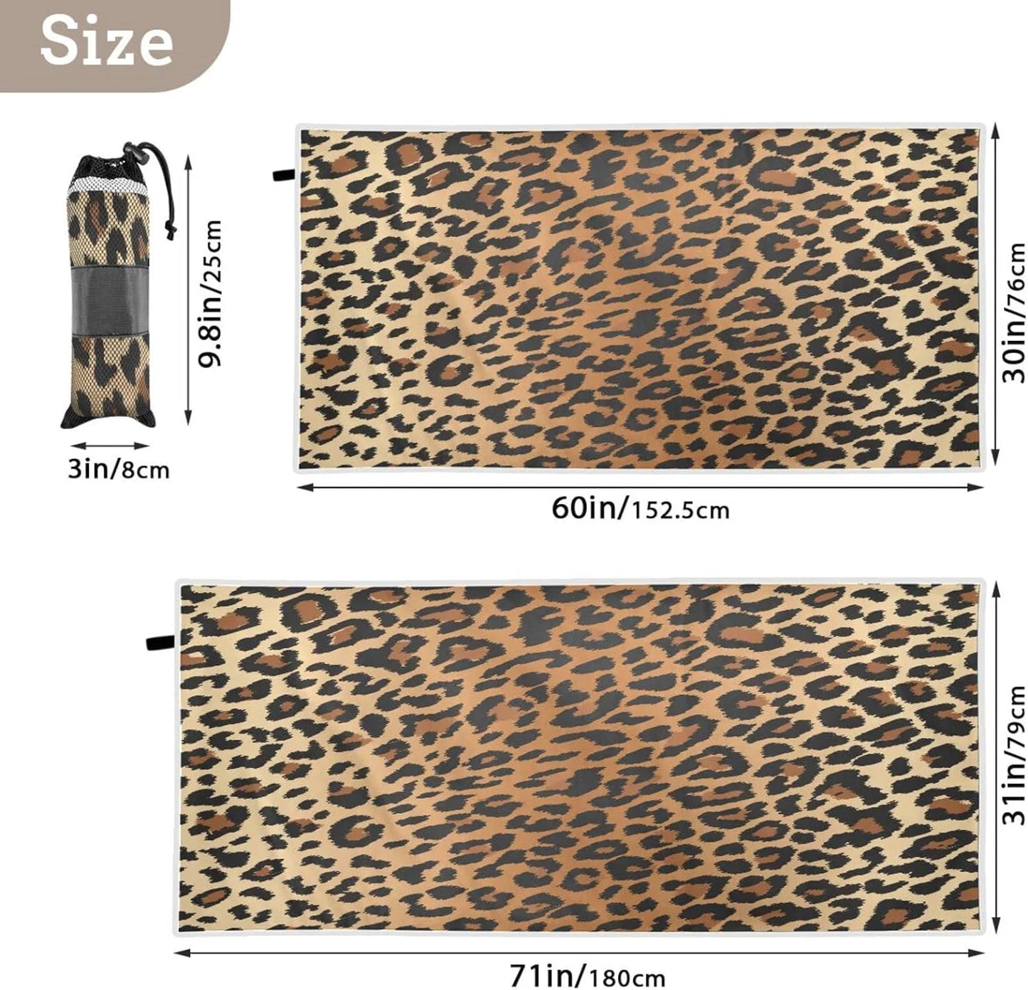 Bestwell leopard grain beach towel oversized towel blanket, thin lightweight microfiber sand free quick dry towel, 30”x60” multipurpose pool bath yoga swim shower towel