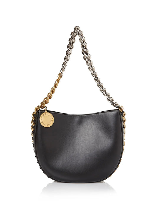 Stellamccartney women's black solid faux leather chain detail chain strap shoulder bag