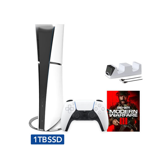 2023 new playstation 5 slim digital edition call of duty modern warfare iii bundle and mytrix controller charger - white, slim ps5 1tb pcie ssd gaming console