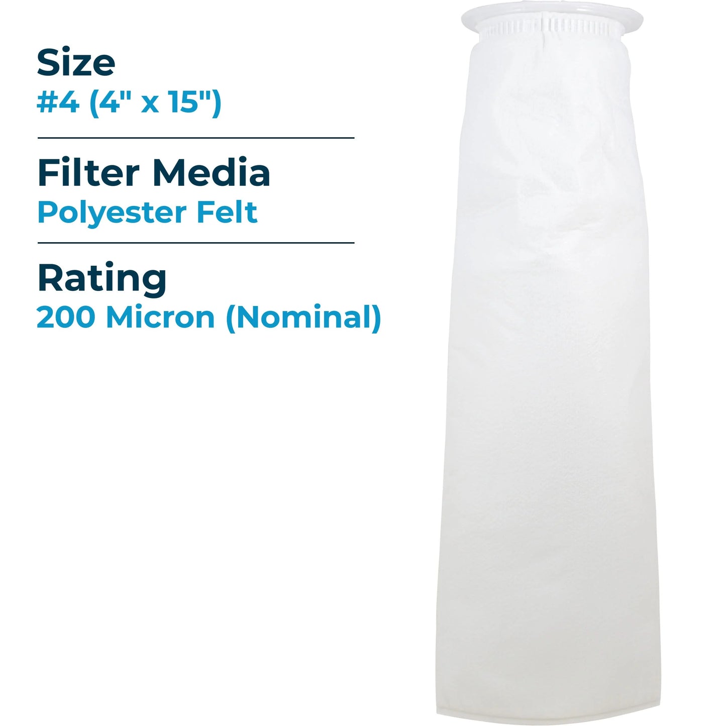 Spiropure sp-be-4-200 200 micron #4 (20") polyester felt liquid bag filter (case of 40)