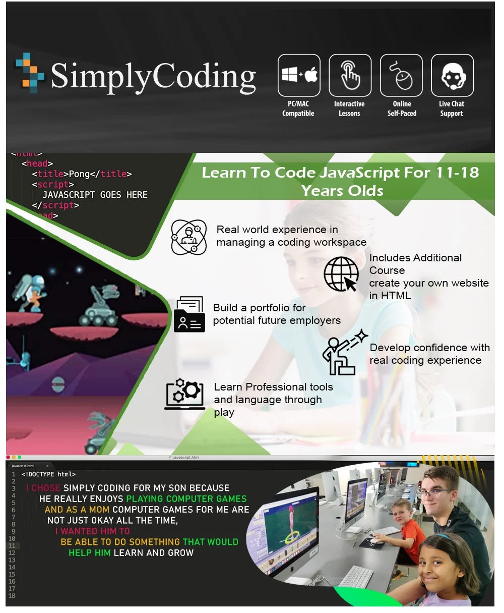 Simply coding for kids – learn to code in javascript computer programming courses – video game design learning code for kids ages 11-18