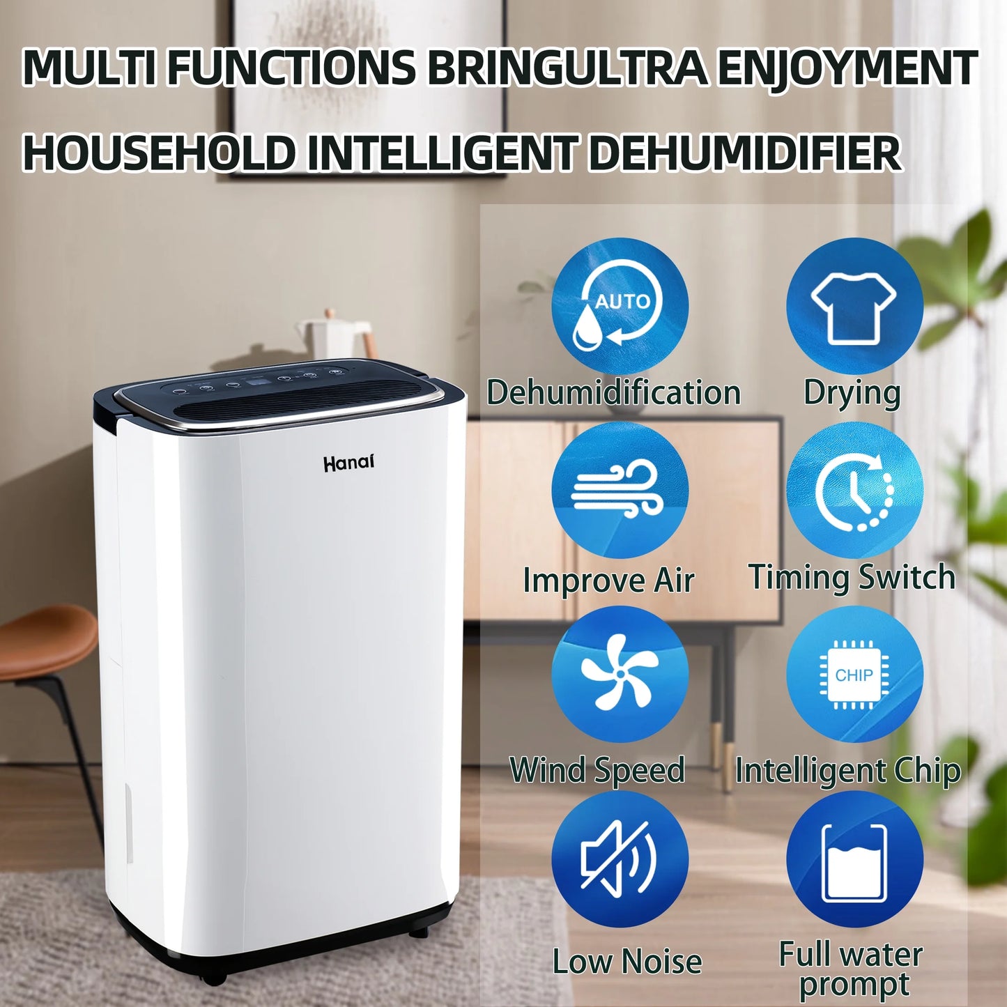 Wanai 22 pints dehumidifier,1500 sq.ft,protable dehumidifier for basement and home with drain hose,max moisture removal 30 pints (95 "f, 95% rh),white