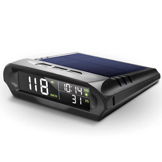 Wireless solar car gps speedometer: head-up display - lcd screen - overspeed alarm - kmh/mph - time/altitude/temperature/speed display - enhance your driving experience