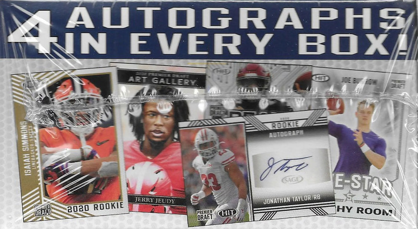 2020 sage hit premier nfl draft high series factory sealed blaster box with 4 guaranteed autographed cards per box