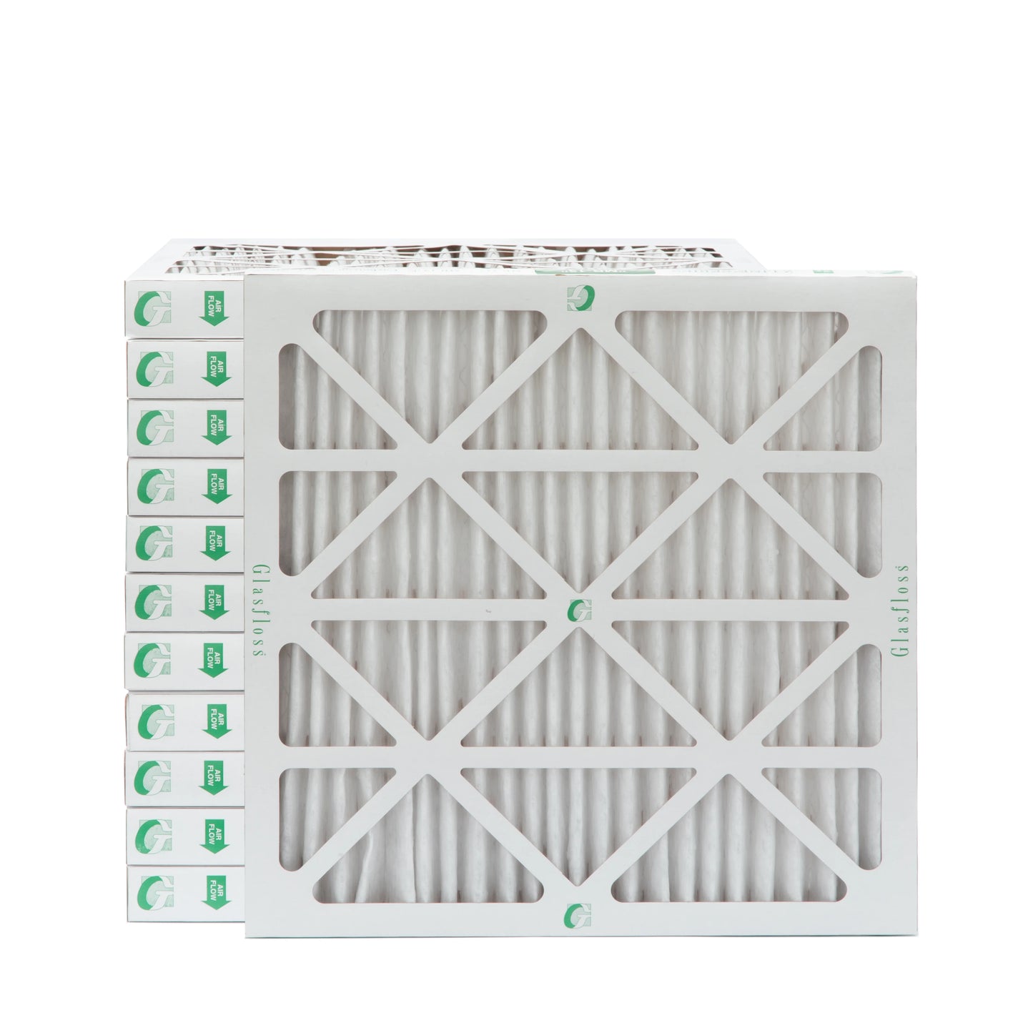 3 pack of 20x20x2 merv 13 pleated 2" inch air filters by glasfloss. actual size: 19-1/2 x 19-1/2 x 1-3/4