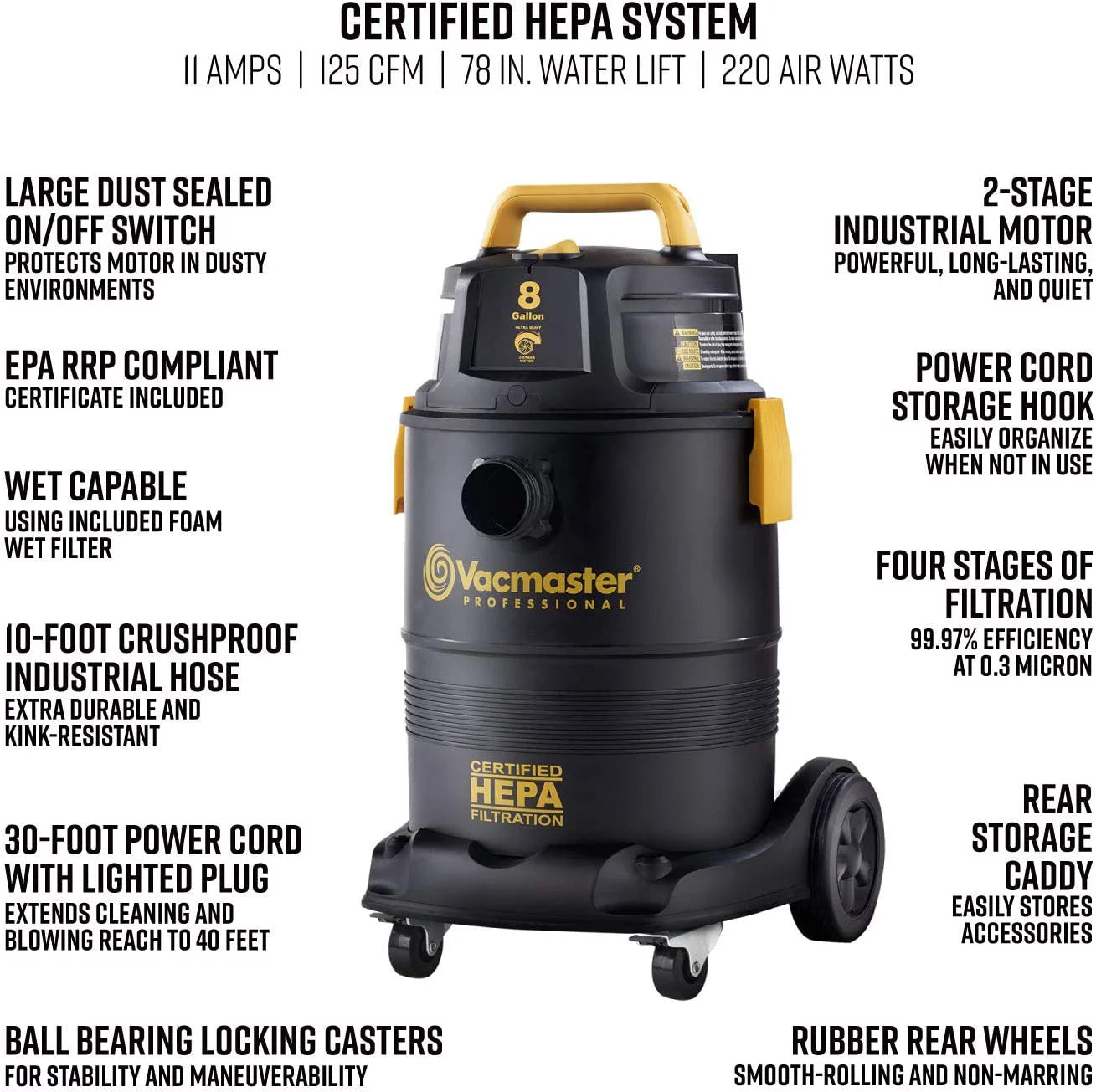 Yu pro 8 gallon hepa filtration wet/dry vac,black