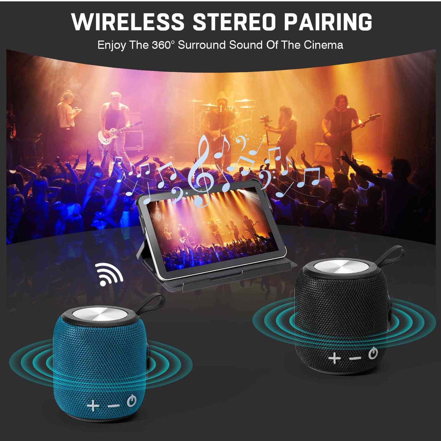 Bluetooth speaker: powerful stereo sound, ipx7 waterproof, true wireless stereo pairing, portable design, latest bluetooth v5.2 - perfect for mi max 3, beach, outdoor, home, parties, scooter - blue