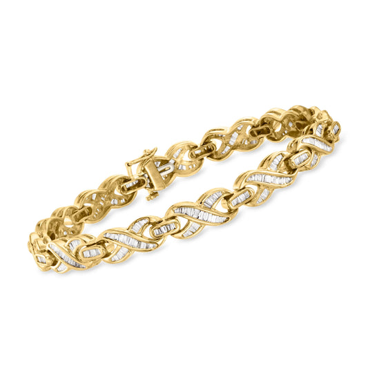 Ross-simons c. 1980 vintage 3.00 ct. t.w. diamond x-link bracelet in 14kt yellow gold, women's, adult, pre-owned