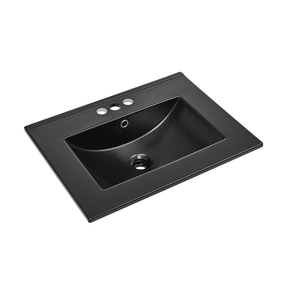 24" vanity top bathroom sink with 4" centerset faucet holes in matte black