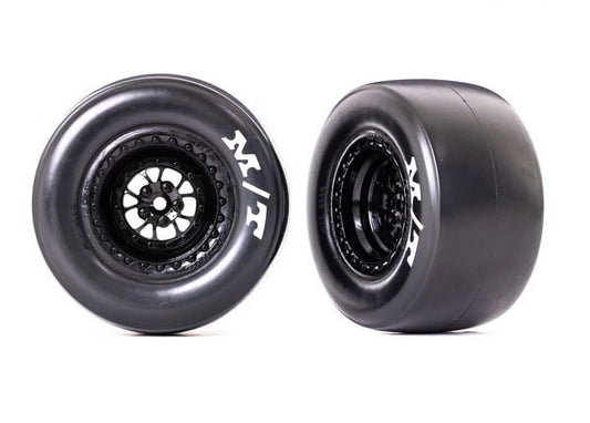 Traxxas 9476 tires & wheels (weld glossy black wheels, mickey thompson drag slicks (2): rear