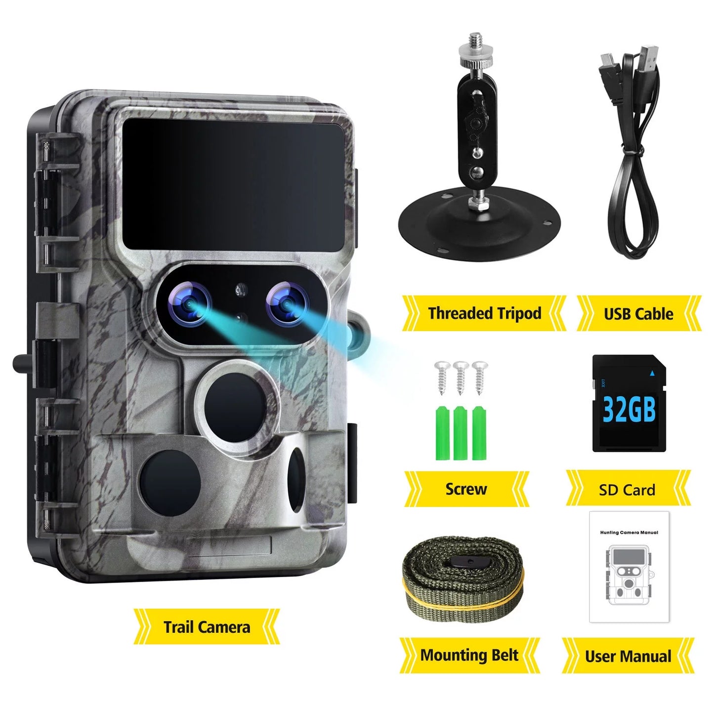 Campark native 4k 60mp 30fps trail game cameras wifi, starlight night vision dual lens bluetooth waterproof wildlife camera with imx458 sensors outdoor hunting deer cam with sd card