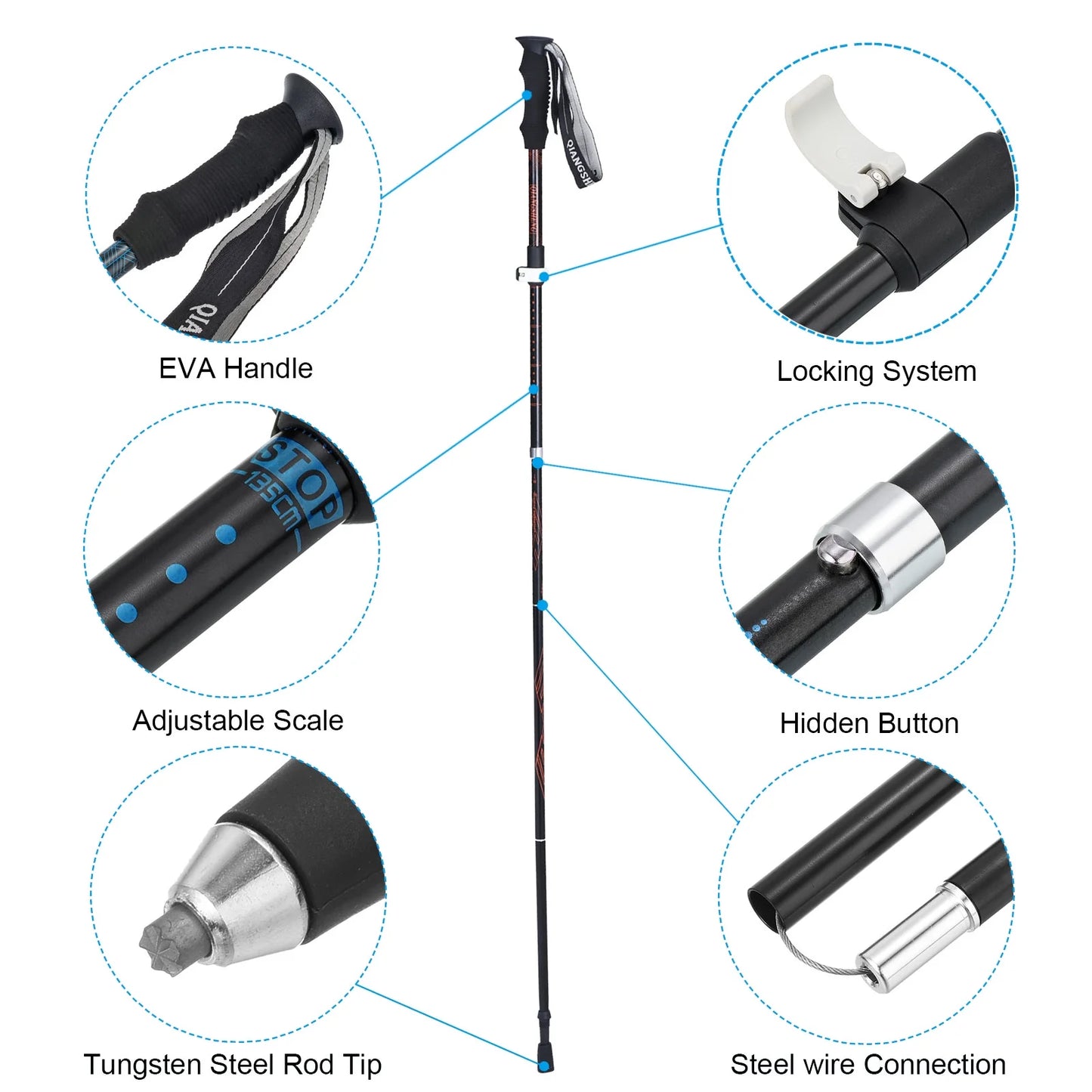 Uxcell trekking poles, collapsible hiking pole 53 inch telescopic blue 2pack