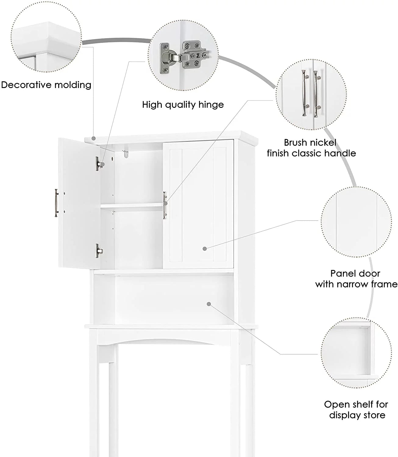 Spirich home over the toilet storage cabinet, bathroom shelf over toilet, bathroom organizer space saver, white