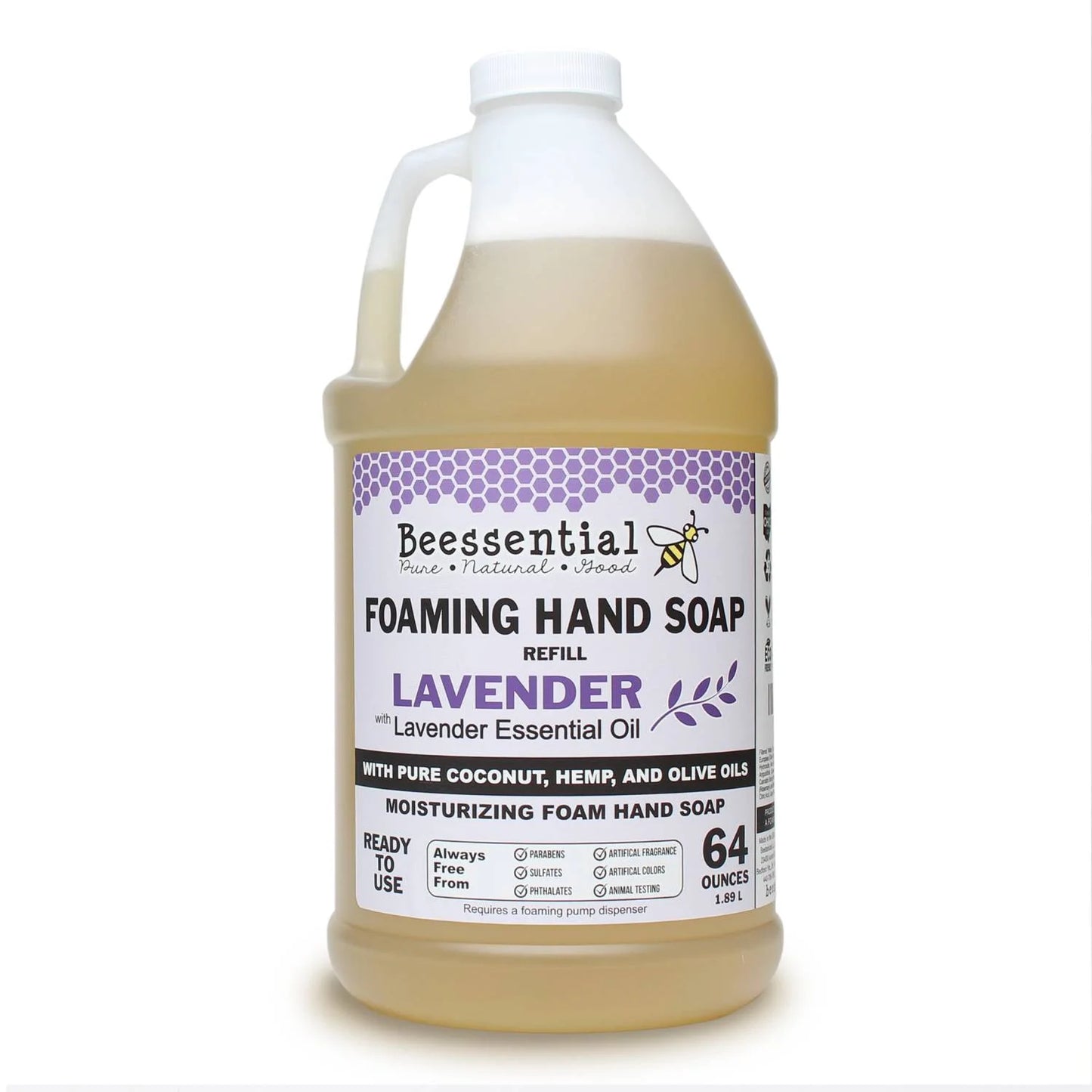 Beessential all natural foaming hand soap refill bulk, 64 oz lavender | made with moisturizing aloe & honey - made in the usa