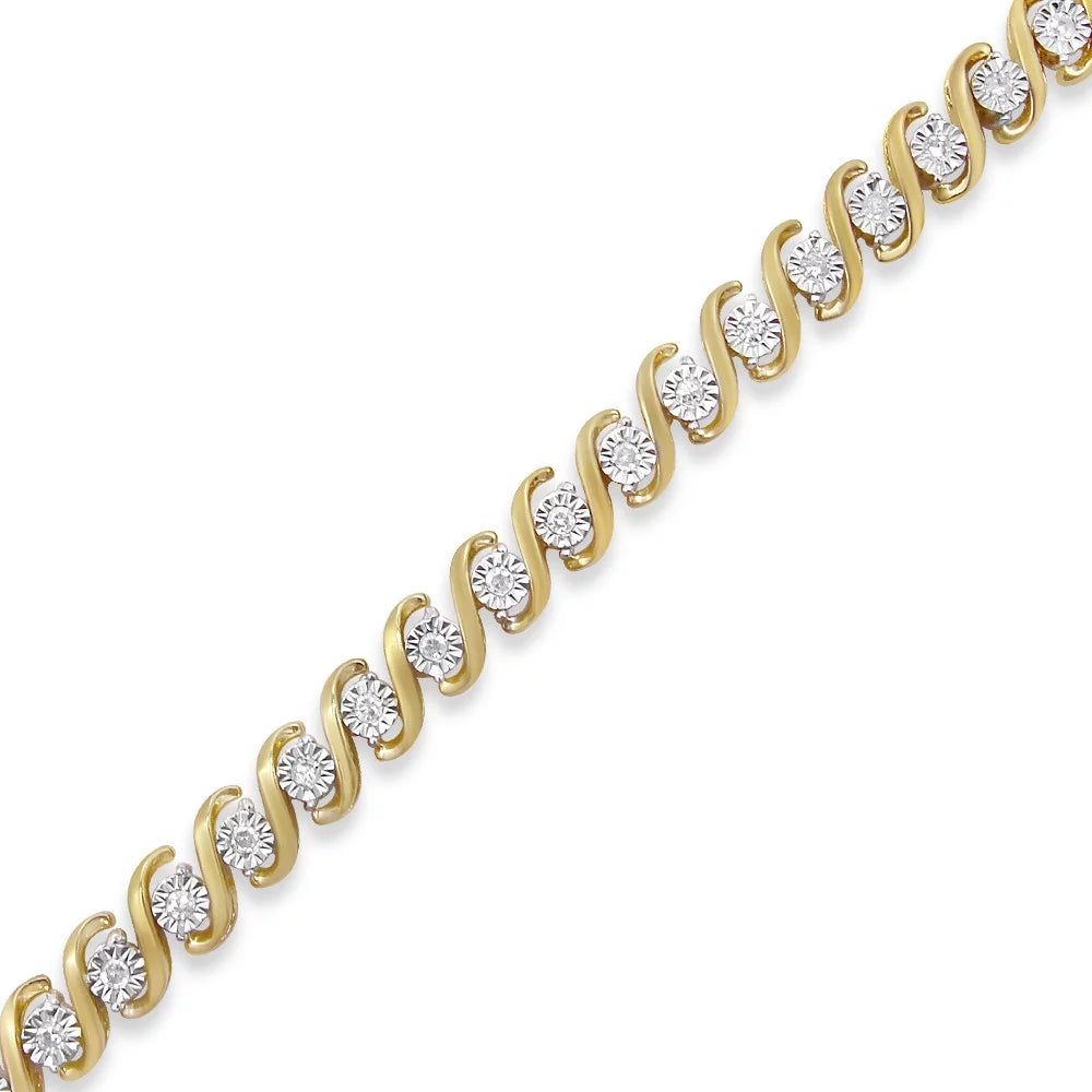 14k yellow gold plated .925 sterling silver 1/2 cttw round miracle-set diamond s-curve tennis bracelet (i-j color, i3 clarity) - 7"