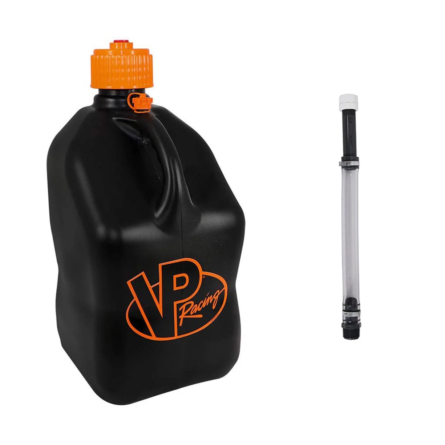 Vp racing fuels 5.5 gallon utility jug and 14 inch hose, black and orange