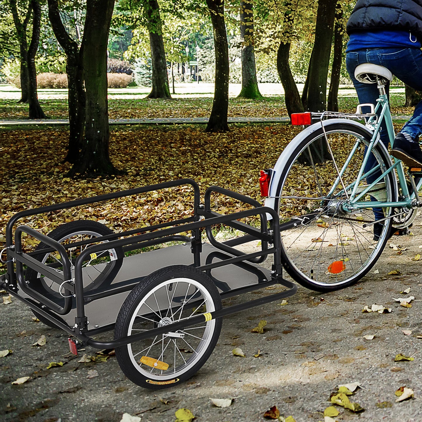 Aosom foldable bike cargo trailer bicycle cart wagon trailer with hitch, black