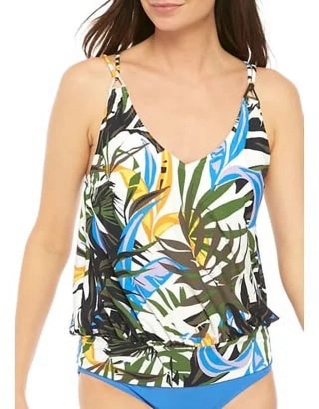 Calvin klein printed underwire blouson tankini top, green, small