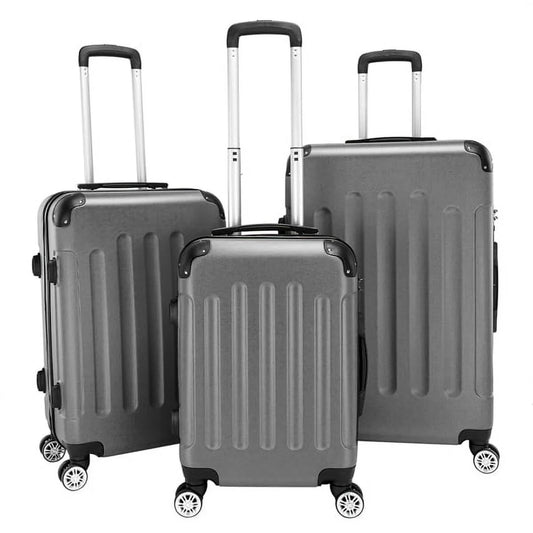 3-in-1 portable abs trolley case 20" / 24" / 28" dark gray - lightweight travel suitcase set