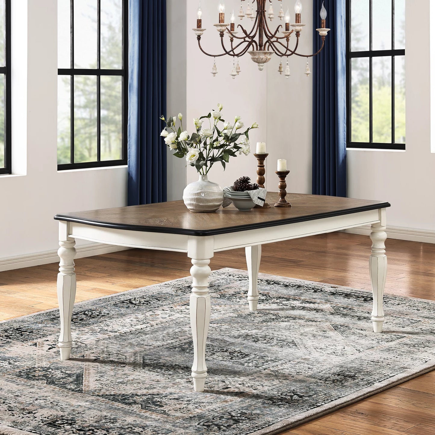 Roundhill furniture belleza french country 5-piece dining set in antique white and weathered oak finish