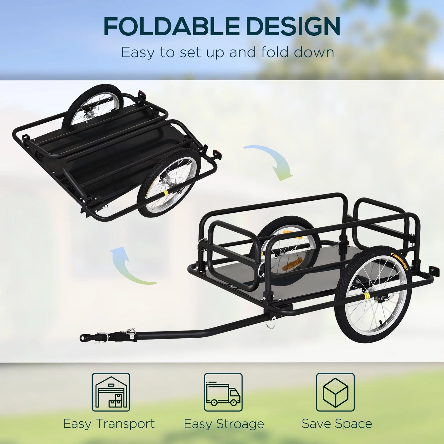 Aosom foldable bike cargo trailer bicycle cart wagon trailer with hitch, black