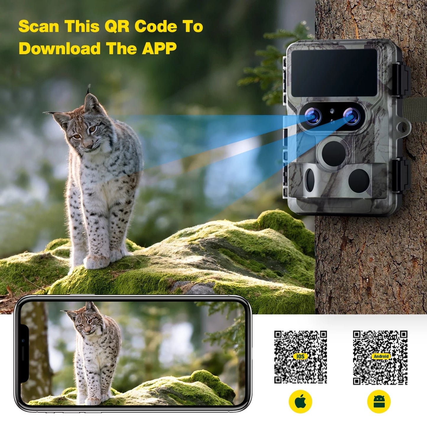 Campark native 4k 60mp 30fps trail game cameras wifi, starlight night vision dual lens bluetooth waterproof wildlife camera with imx458 sensors outdoor hunting deer cam with sd card