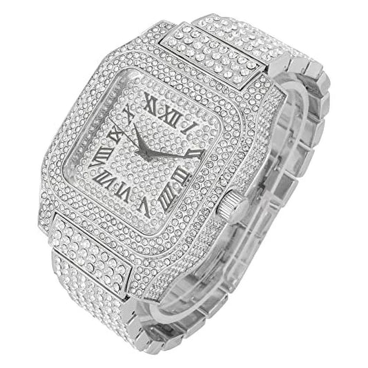 Charles raymond bling-ed out biggie square hip hop iced out watch you will hypnotize in a crystal watch - 0513sq (silver black r#)